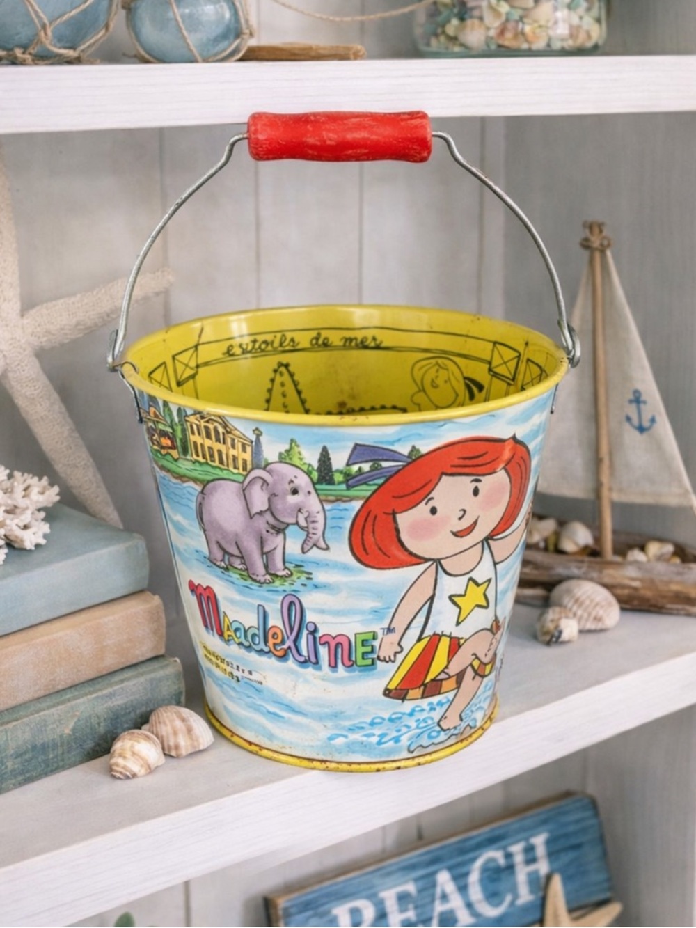 Vintage MADELINE Metal Sand Pail Beach Bucket